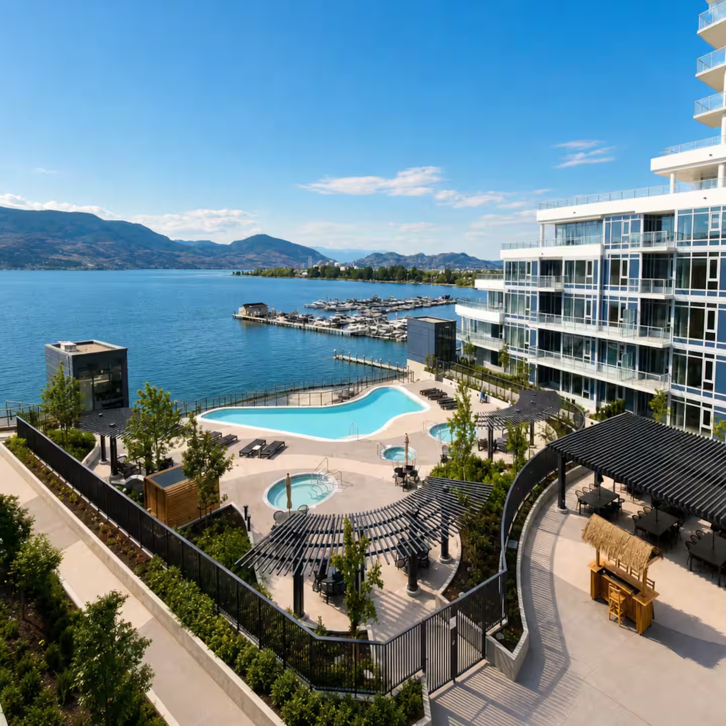 Aqua lake-view heated pool and resort deck