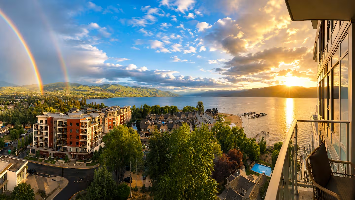 Sunset over Okanagan Lake from the private balcony